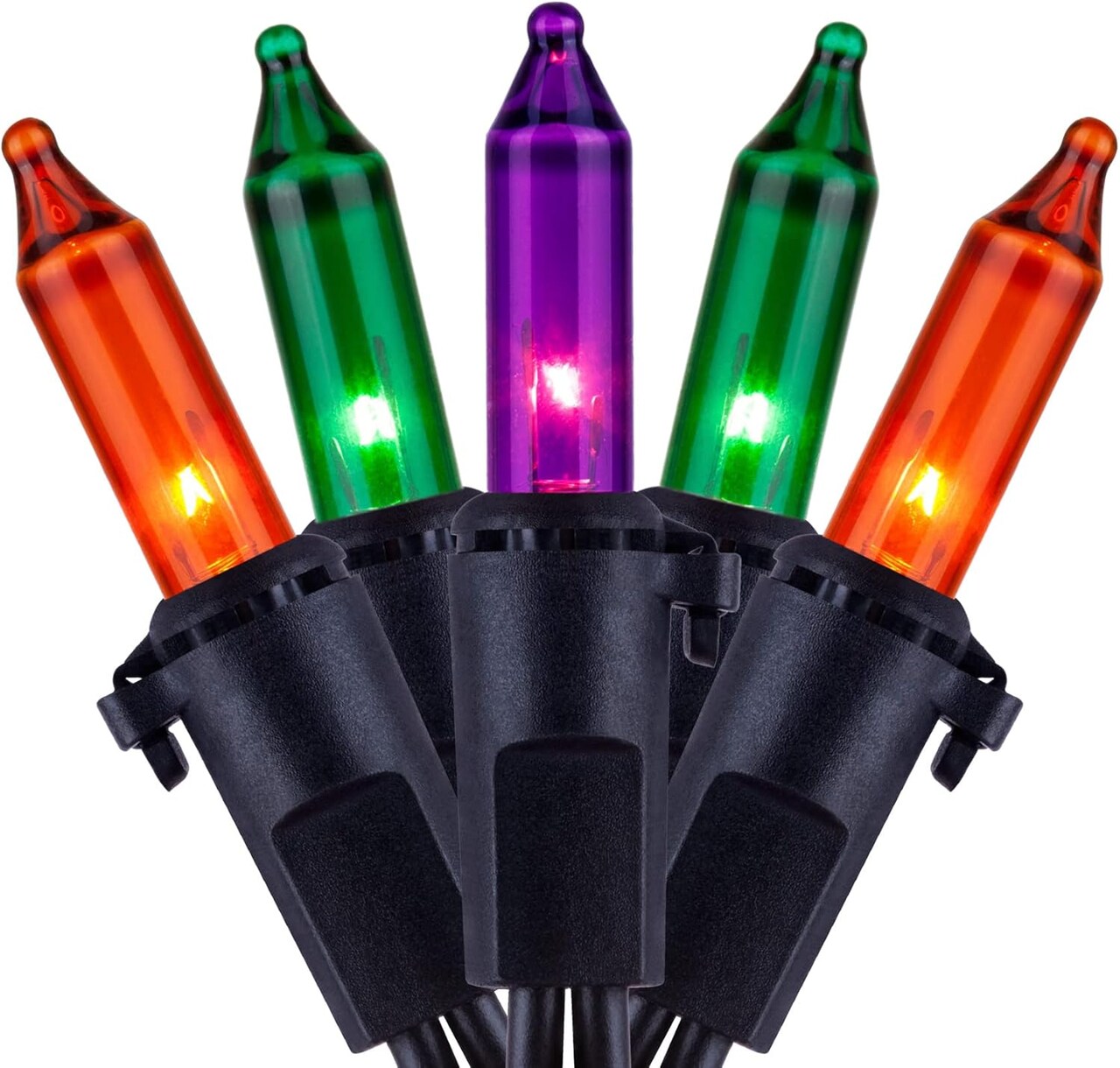 Pack of 200 Orange Green & Purple Halloween Lights with Black Wire